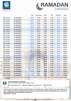 printable : Calendrier des horaires du Ramadan – Manuellement